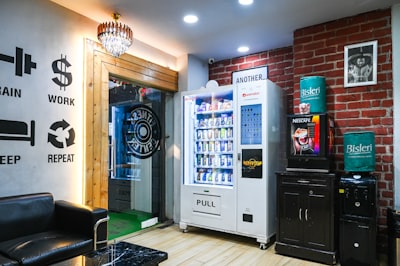 Gym entrance with a vending machine.
